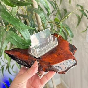 Vintage Burl Wood Business Card Holder • Natural‎ Slab Desk Display